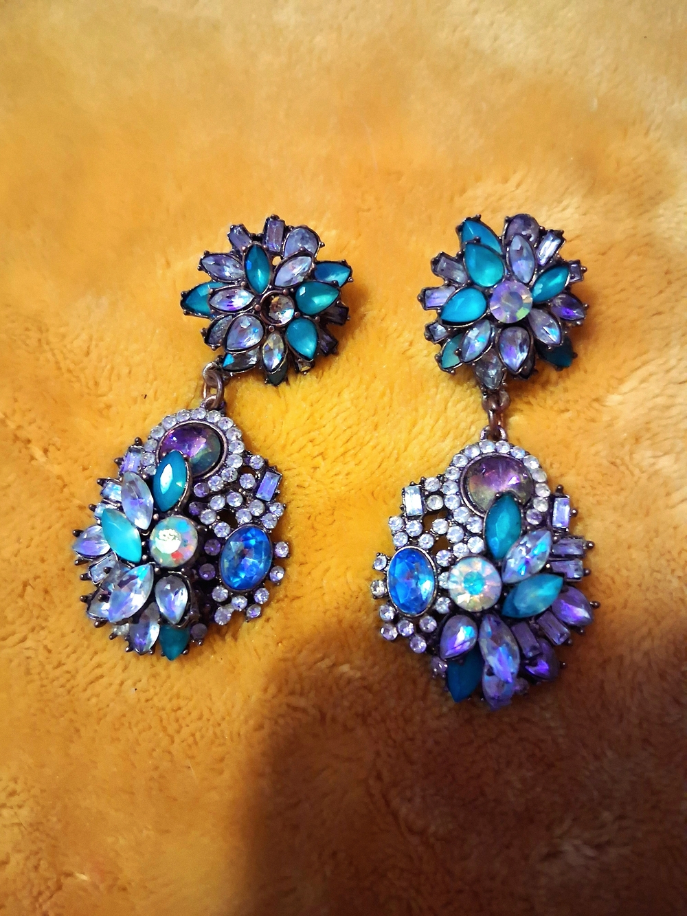 Aurora Teal & Purple Crystal Drop Earrings - Women Jewelry